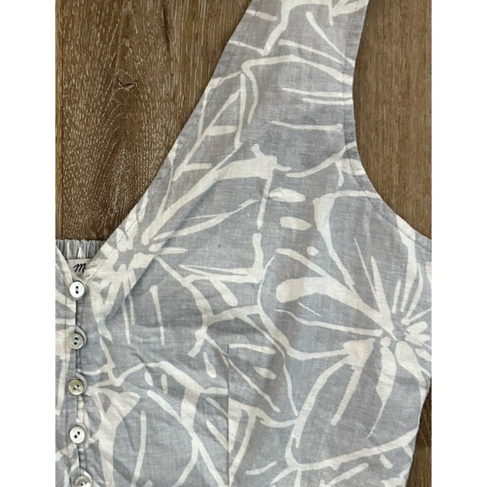 Madewell Women's Linen Blend Crop Top Size 2 Blue Gray Floral Button Front Tank - Picture 8 of 8